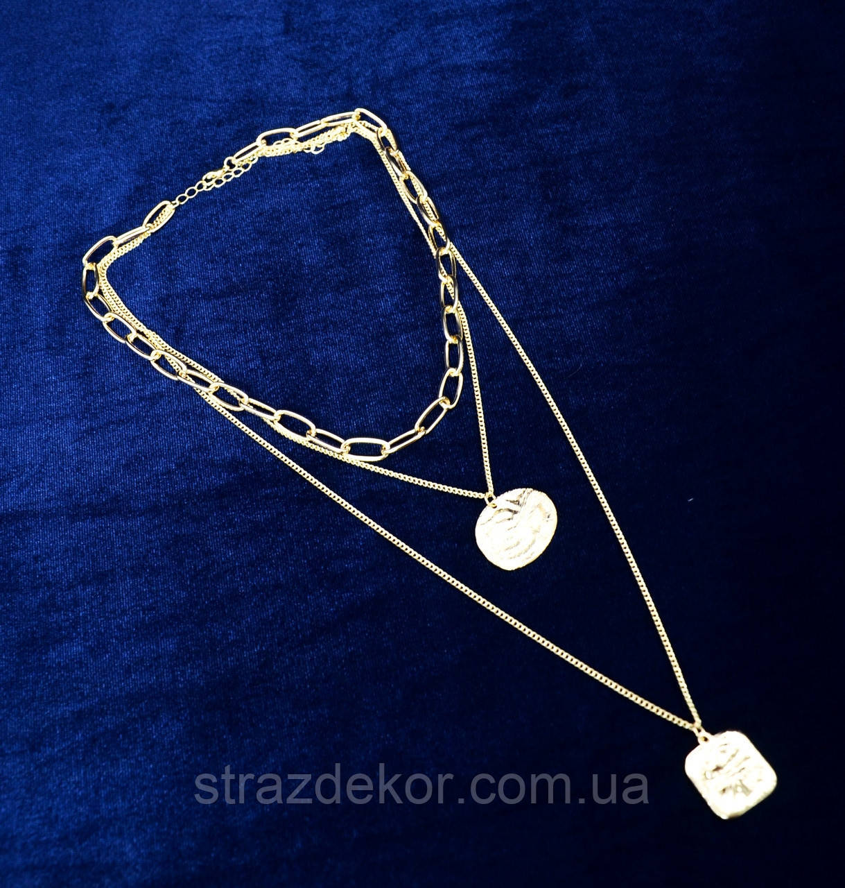 Колье цепочки 3 в 1 с подвесками медальонами (цвет золото или серебро) - фото 3 - id-p1129858554