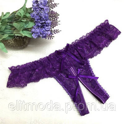 Фіолетові труси еротика для дівчат і жінок, для інтиму з відкритим доступом, мереживні, розмір S, M, L.