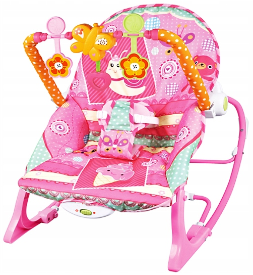 Крісло-гойдалка шезлонг ibaby рожеве для дітей з режимом вібрації та іграшками