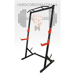 Стійки для присідання, жима лежачи та стоя, під штангу зі страховкою та турнік ЧОРНО-ЧЕРВОНІ