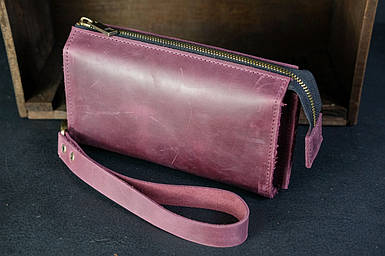 Чоловічий гаманець Тревел з ремінцем з натуральної шкіри колір Бордо