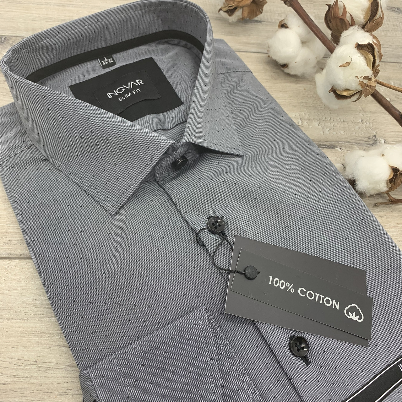 Сорочка чоловіча сіра жакард ТМ INGVAR, фото 1