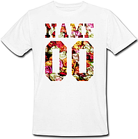 Мужская именная футболка - Flowers (принт спереди) [Цифры и имена/фамилии можно менять] (50-100% предоплата)