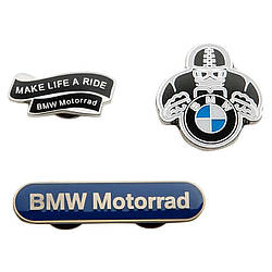 Оригінальний набір з трьох металевих значків BMW Motorrad Metal Pin Set, артикул 76899898244