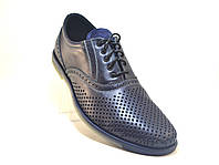 Обувь больших размеров мужские туфли летние кожаные синие с перфорацией комфорт Rosso Avangard BS Romano traf 49, 32.5