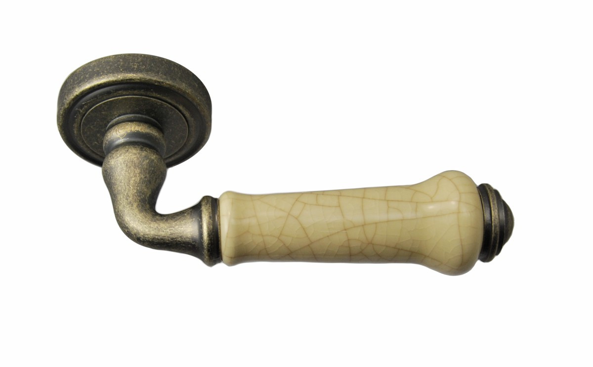 Ручка дверна на розетці SIBA Lysbon, антична бронза з керамікою