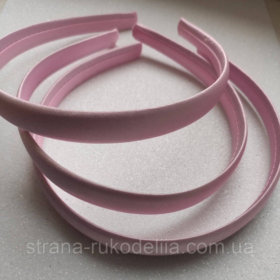 Обруч для волосся пластик із атласною стрічкою (ширина 9 мм). Колір - рожевий - фото 2 - id-p1130280714