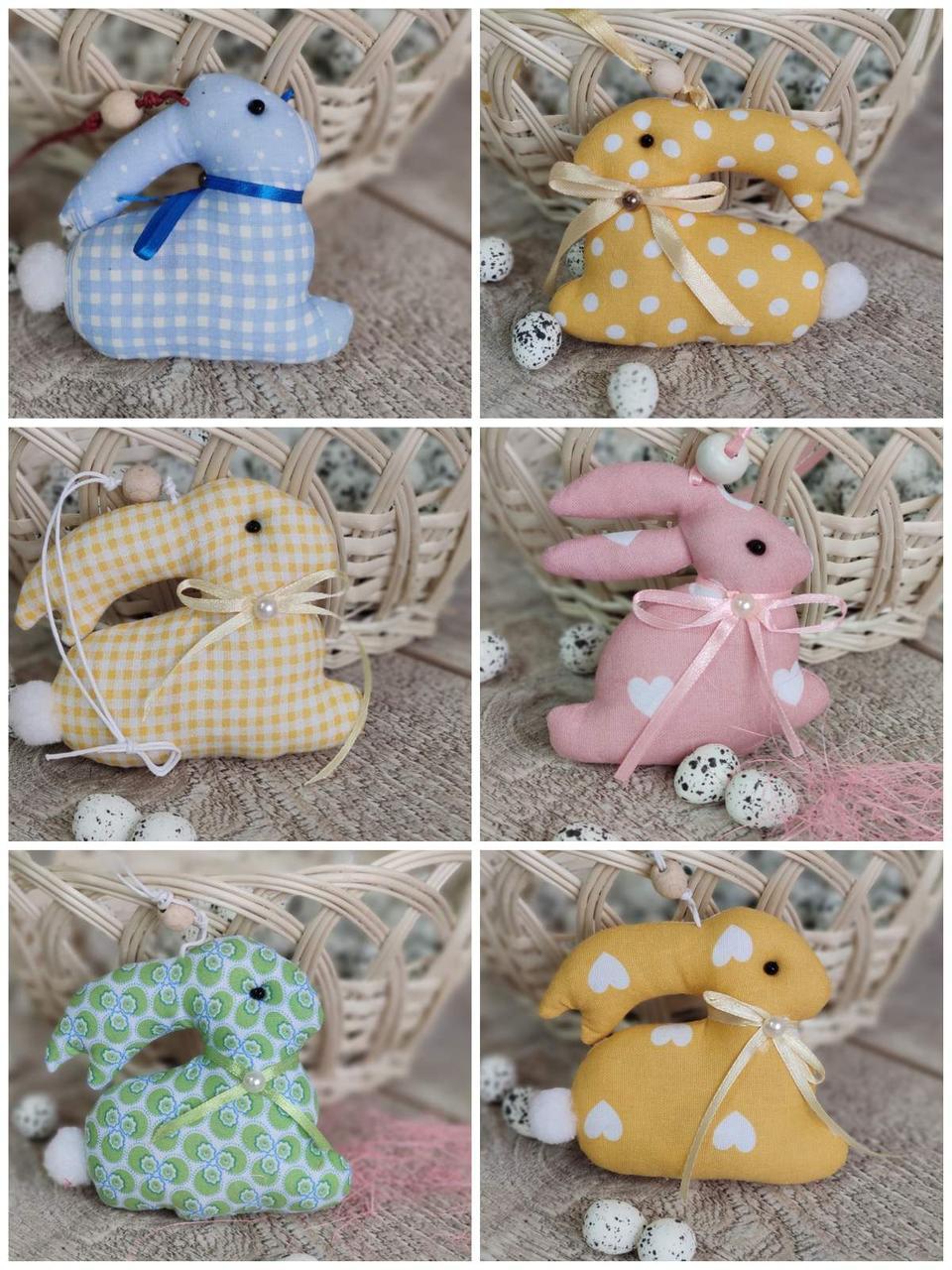 Великодній кролик для віночка, для кошика 9х9см, текстильний кролик для творчості, фото 1