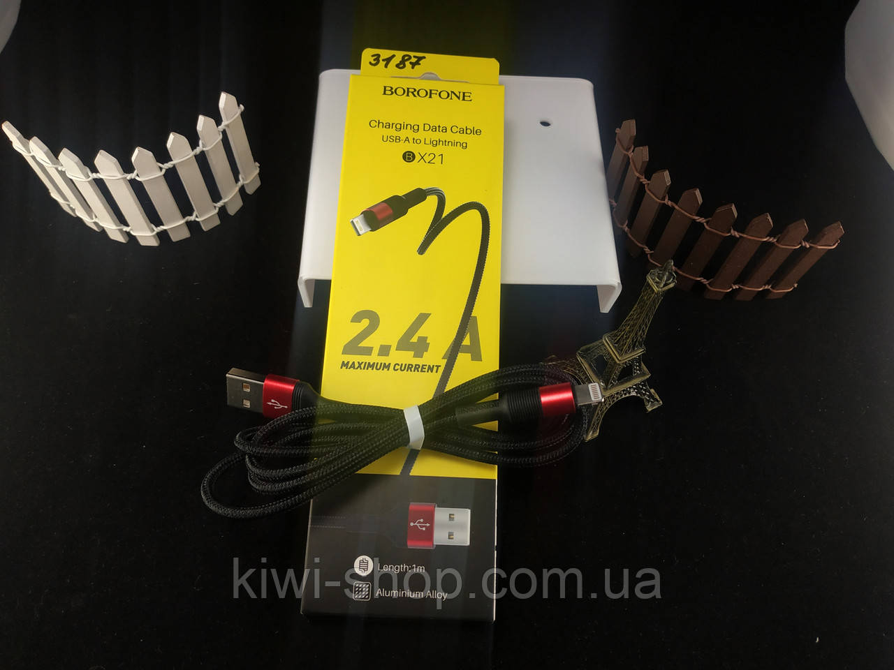 Кабель "Borofone BX21" USB для iPhone 5/6/7/8/10/11 Lighting — чорний 2.4A — для швидкого заряджання, фото 1