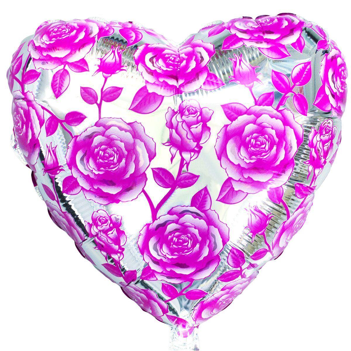 Фольгована кулька серце з трояндами 18" Flexmetal