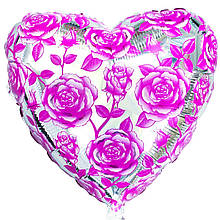 Фольгована кулька серце з трояндами 18" Flexmetal