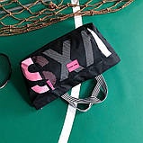 Сумка жіноча дорожня спортивна для фітнесу в стилі Victoria's Secret (чорна з рожевим), фото 5