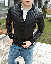 Бомбер чоловічий шкіряний куртка весняно-осіння в ромб All black