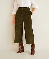 1, Вельветові жіночі штани кюлоти із завищеною талією кольору хакі Манго Mango Розмір 42