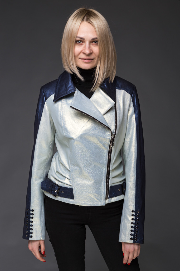 Женская куртка косуха из натуральной кожи перламутровая L - фото 1 - id-p1673655261