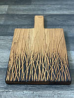 Дерев'яна дошка для подачі Woodinі прямокутна з ручкою Трава 400х200х23 мм дуб
