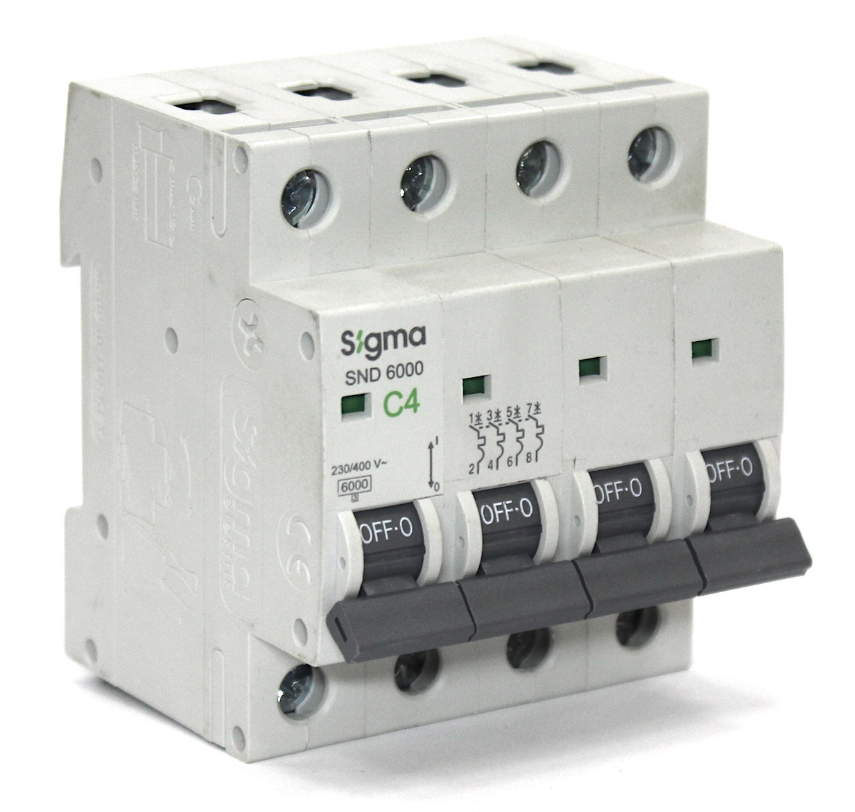 Автоматичний вимикач, 4А, 4-х полюсний трифазний, 6кА, С характеристика