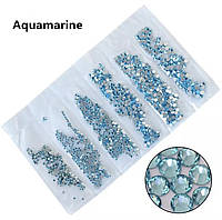 Стразы,фасованные по размерам (от ss3 до ss10), цвет Aquamarine, 1200 шт