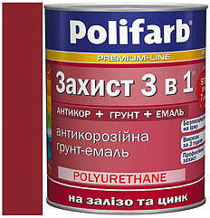 Ґрунт-емаль Захист 3в1 вишнева (RAL 3003) 0,9 кг, Polifarb