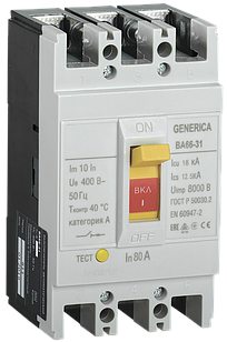 Автоматичний вимикач ВА66-31 3Р 80А 18 кА GENERICA