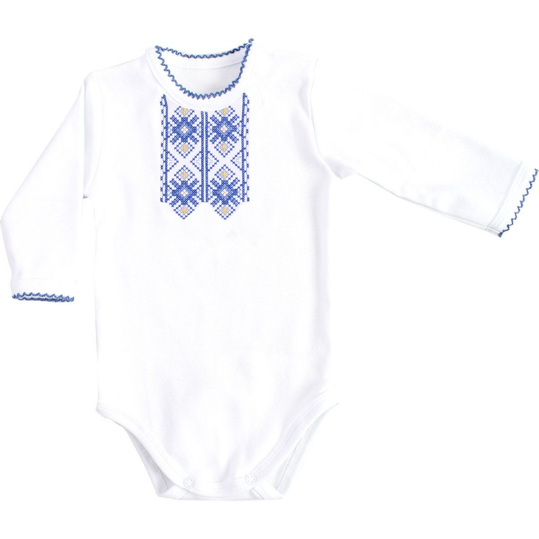 Боди вышиванка для мальчика с длинным рукавом, синий узор, бодик с вышивкой для новорожденных малышей, Ладан - фото 2 - id-p986005498