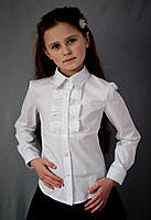 Блуза для дівчинки декором на пілочці "Світ блуз" мод.2042 біла