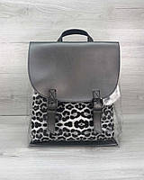 Рюкзак металлик с косметичкой леопард силиконовый с эко-кожей