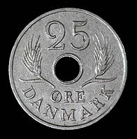 Монета Дании 25 эре 1967 г.