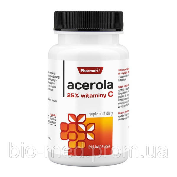 Pharmovit Acerola, 25% Вітамін С — для імунної та нервової системи, 60 шт., фото 1