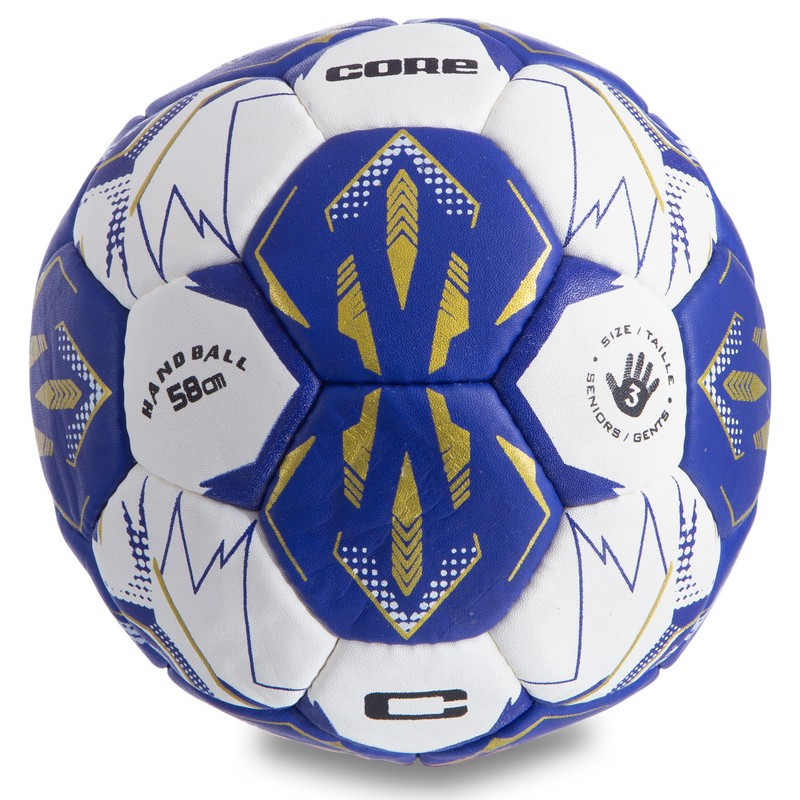 М'яч для гандболу CORE CRH-055-3 (PU, р-н 3, зшитий вручну, білий-темно-синій-золотий)