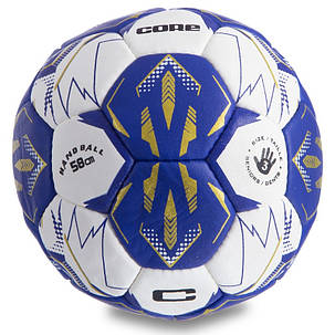 М'яч для гандболу CORE CRH-055-3 (PU, р-н 3, зшитий вручну, білий-темно-синій-золотий), фото 2
