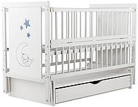 Кровать Babyroom Медвежонок M-03 маятник, ящик, откидной бок бук белый