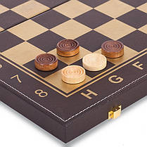 Шахи, шашки, нарди 3 в 1 кожзам L4008 (фігури-дерево, р-р дошки 40х40см, чорний-золотий), фото 3