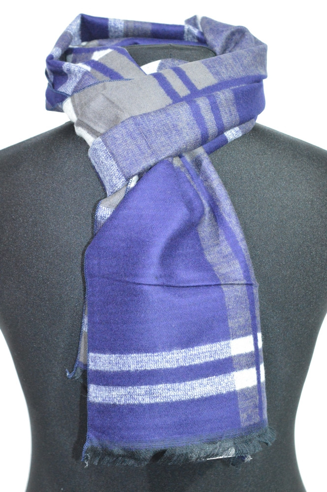 Стильний шарф кашеміровий чоловічий модний в смужку універсальний BRO синьо-сірого кольору