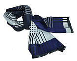 Стильний кашеміровий чоловічий шарф в смужку демісезонний класичний BRO синього кольору, фото 2