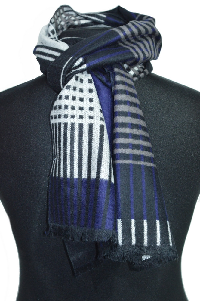 Стильний кашеміровий чоловічий шарф в смужку демісезонний класичний BRO синього кольору