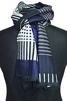Стильный кашемировый мужской шарф в полоску демисезонный классический BRO синего цвета
