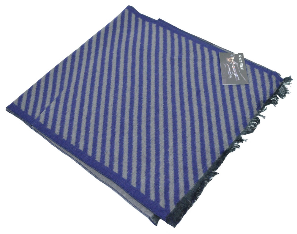 Стильный мужской шарф кашемировый на шею классический в полоску BRO сапфирового цвета - фото 3 - id-p1130915147
