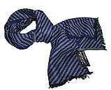 Стильний чоловічий кашеміровий шарф на шию класичний в смужку BRO сапфірового кольору, фото 2