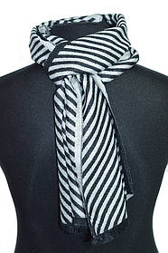 Стильний кашеміровий чоловічий шарфик в смужку під пальто модний BRO чорно-білого кольору