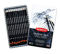 Набір графітних олівців DERWENT Graphic (9B-H) 12 шт. в металевій коробці 34215