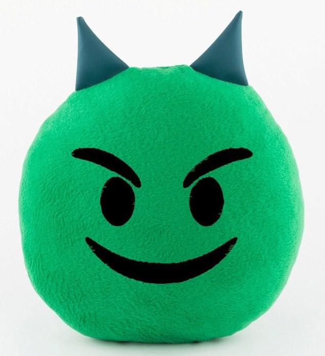 Подушка в подарунок декоративна м'яка іграшка смайл Чортик зелений Emoji дитині дівчині хлопцю в машину