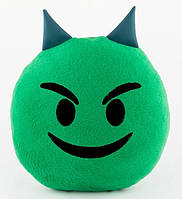 Подушка в подарок декоративная мягкая игрушка смайл Чертик зеленый Emoji ребенку девушке парню в машину