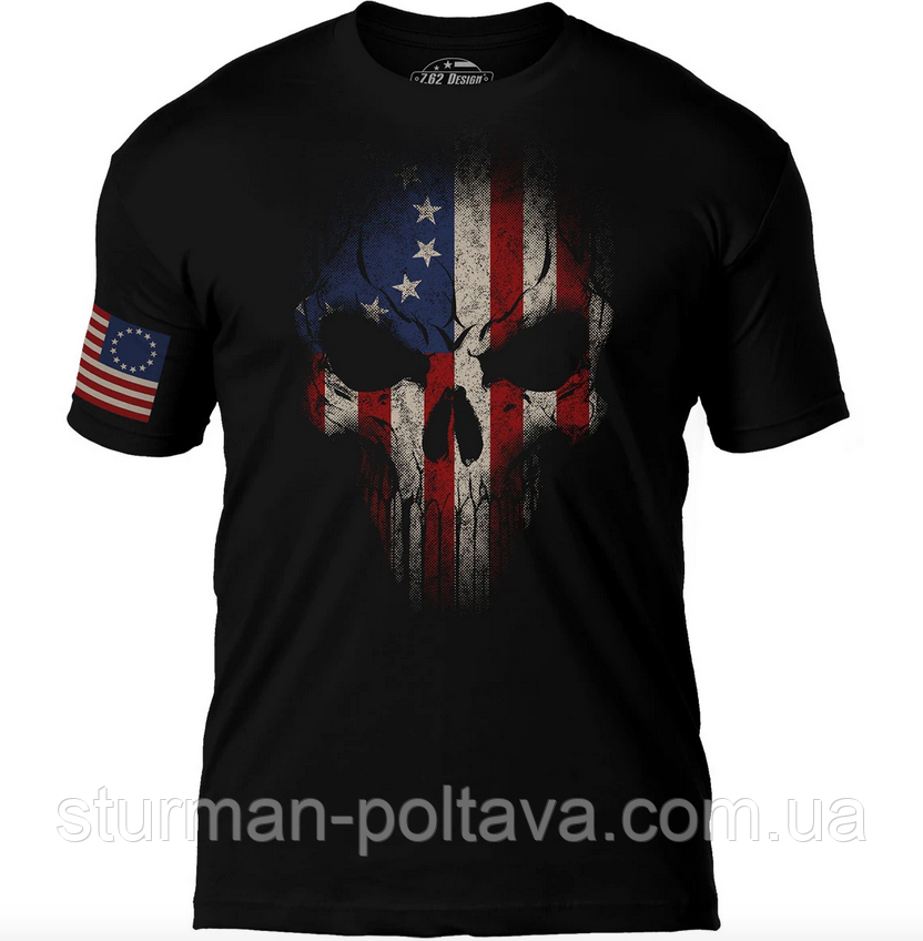 Футболка чоловіча Дух воїна Каратель 7.62 Design betsy ross flag skull premium men's США, фото 1