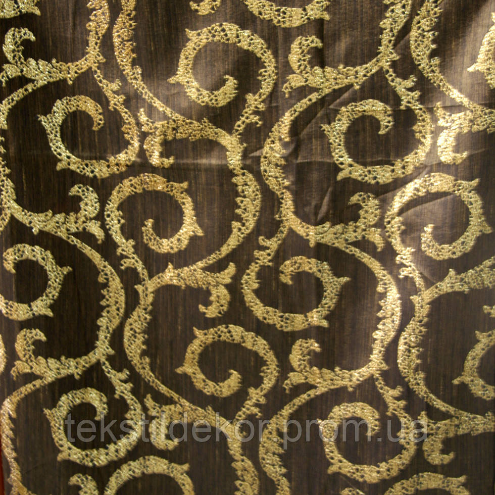 Портьерная ткань тафта коричнево-золотистая с классическим вензелем - фото 1 - id-p1130993145