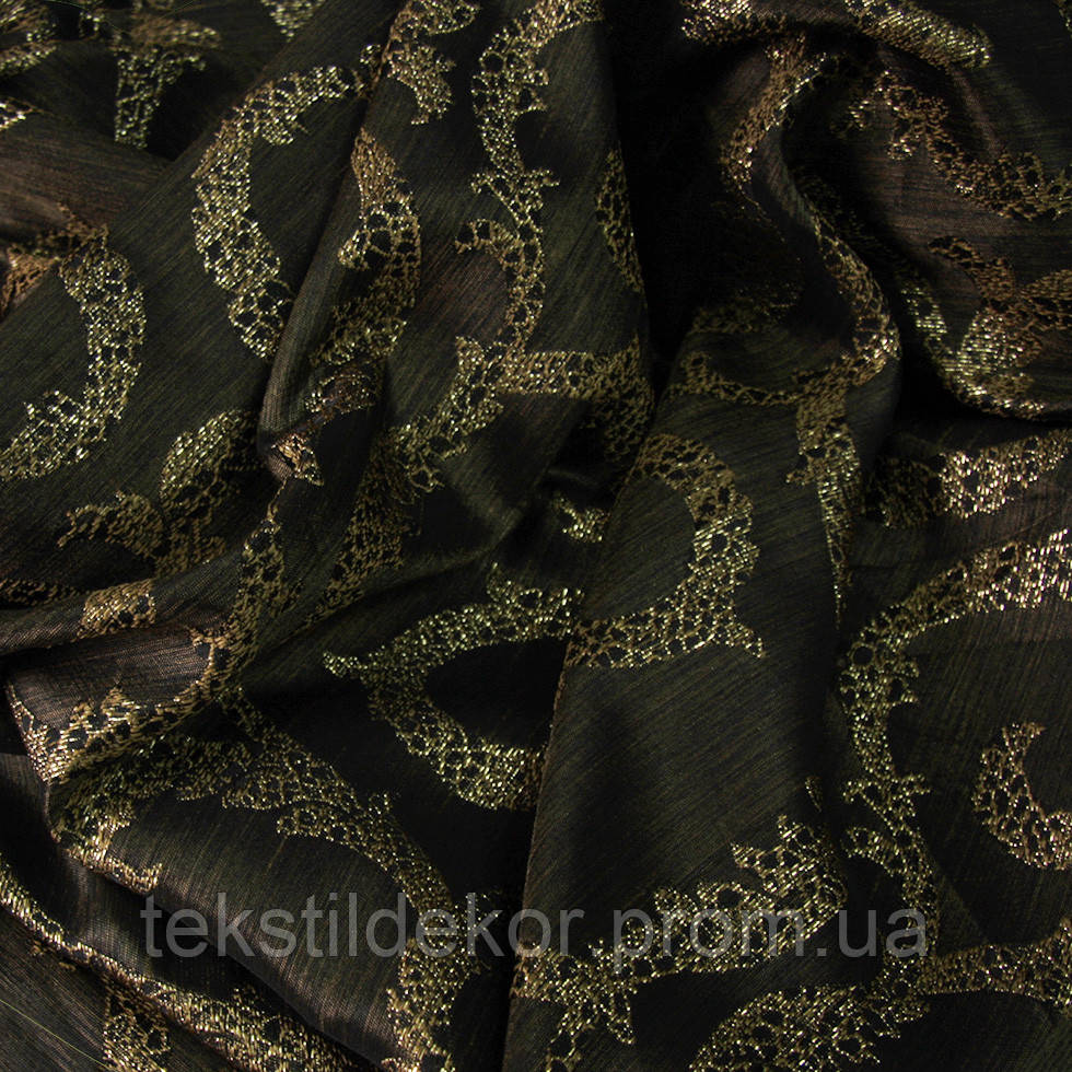Портьерная ткань тафта коричнево-золотистая с классическим вензелем - фото 2 - id-p1130993145