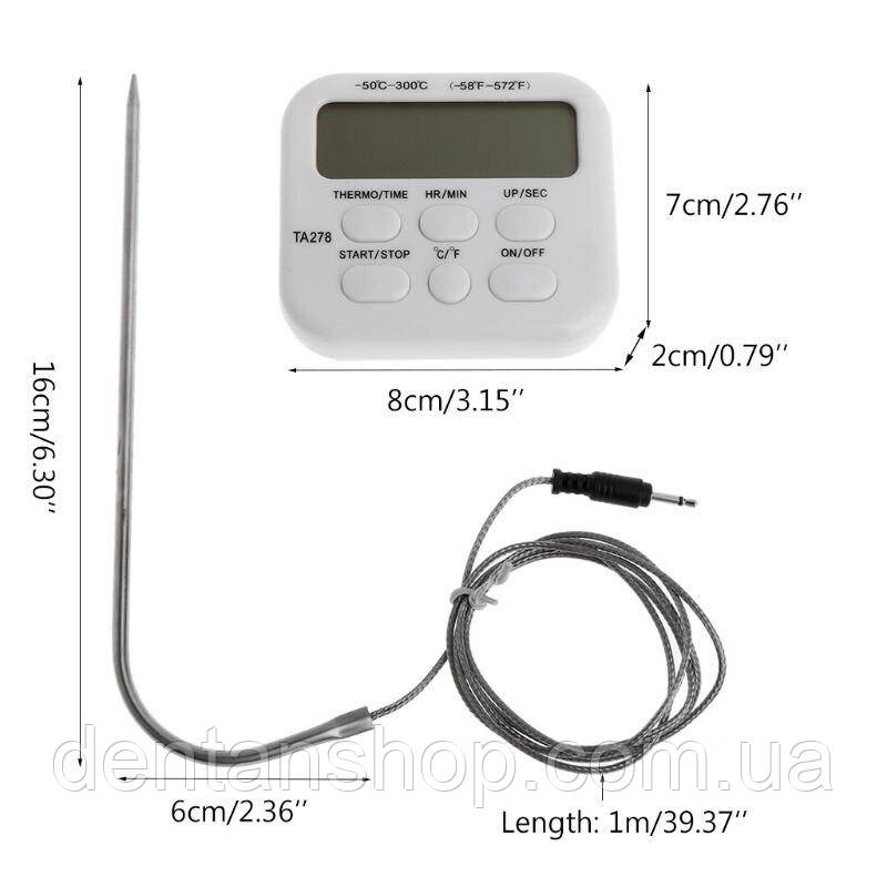 Цифровой термометр для мяса ТА278 ( -50 до 300°С) с выносным щупом из нержавеющей стали, с таймером - фото 1 - id-p1130080329