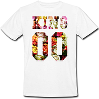 Мужская именная футболка KING - Flowers (принт спереди) [Цифры можно менять] (50-100% предоплата)