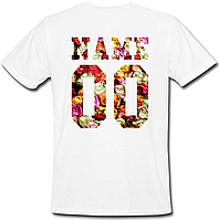 Мужская именная футболка - Flowers (принт сзади) [Цифры и имена/фамилии можно менять] (50-100% предоплата)