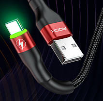 Кабель Rock USB — Type C Led 5A QC4.0 Black/red, 1 м (для китайських телефонів), фото 2